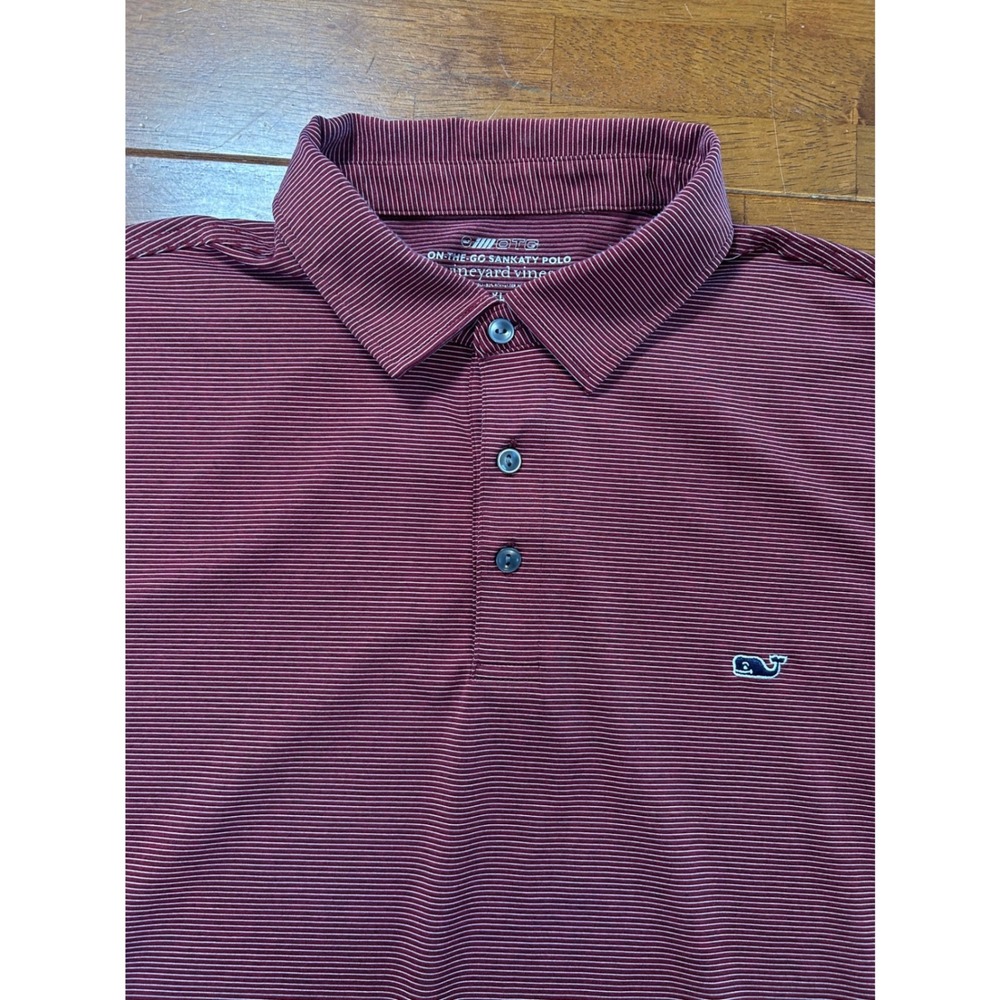Vineyard Vines Sankaty Polo Mens XL Maroon Striped On-The-Go Performance Shirt